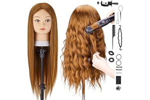 SZCY LLC Mannequin Head with 80% Human Hair, 28'' Doll Head for Cosmetology & Hairdresser, Real Hair Cosmetology Makeup Hairdressing Training Head