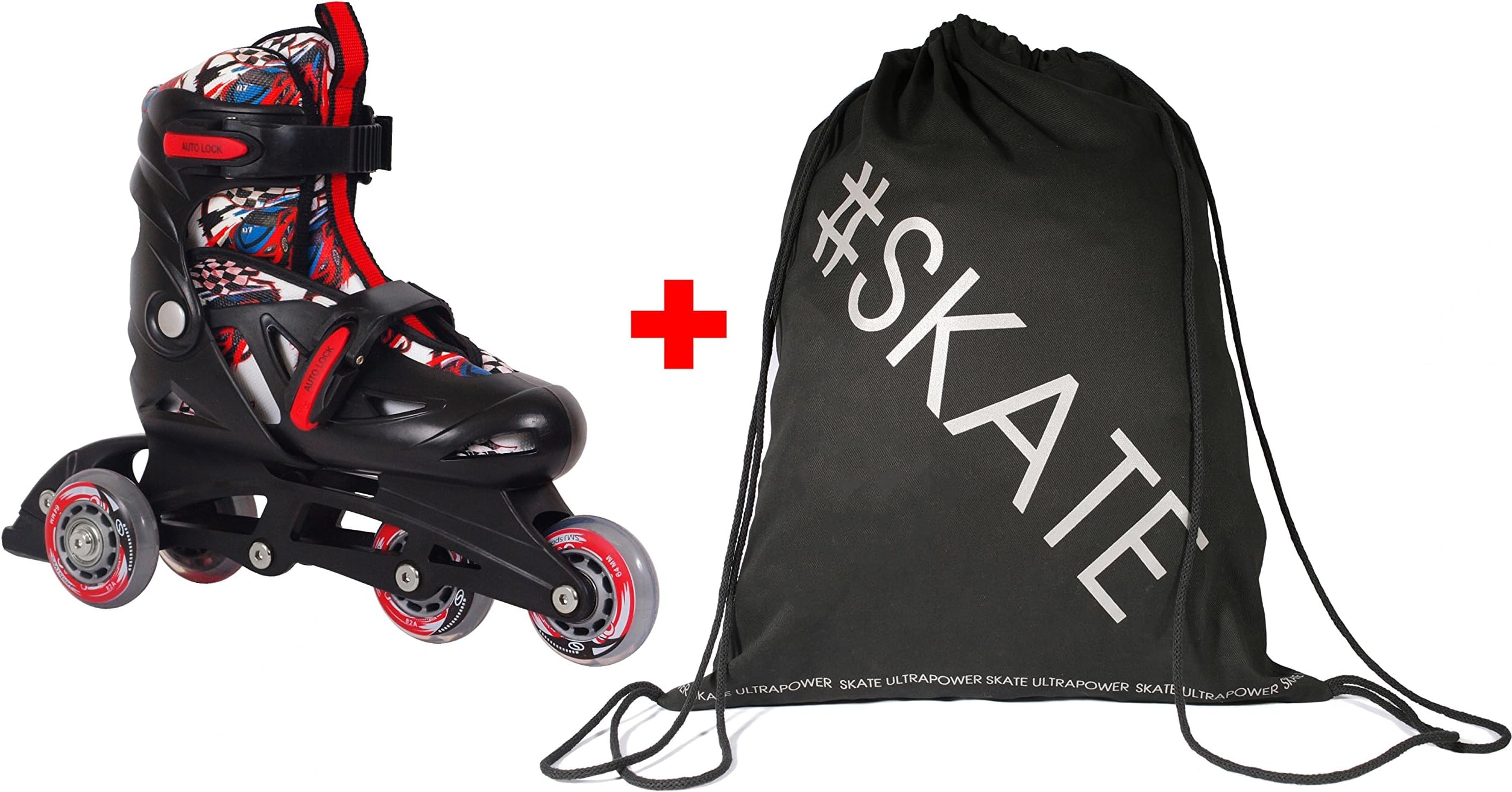 SET - SMJ® CRK13P2 Inline Skates + ULTRAPOWER® Drawstring Backpack | Kids | Inline Skates | ABEC5 | Adjustable Size 28-31 / 32-35