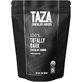 Taza Chocolate Organic 100% Totally Dark Chocolate Chunks, 8 oz Bag | Organic, Unsweetened, No Sugar Added, Baking Snacking &amp; Keto, Ethically Sourced Cacao Nibs, Vegan, 1 Count