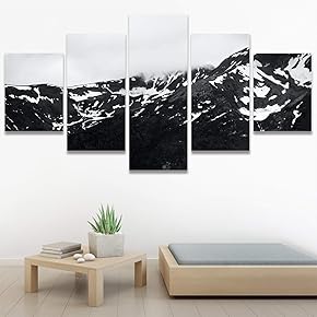 SIGNWIN 5 Panel Canvas Wall Art Monochromatic Mountains...