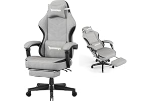 Opiesit Gaming Chair,Fabric Computer Chair with Pocket Spring Cushion,400 lb Load Capacity,Ergonomic Office Chair with Footrest,Height Adjustable Video Gamer Chair with Lumbar Support (Grey)