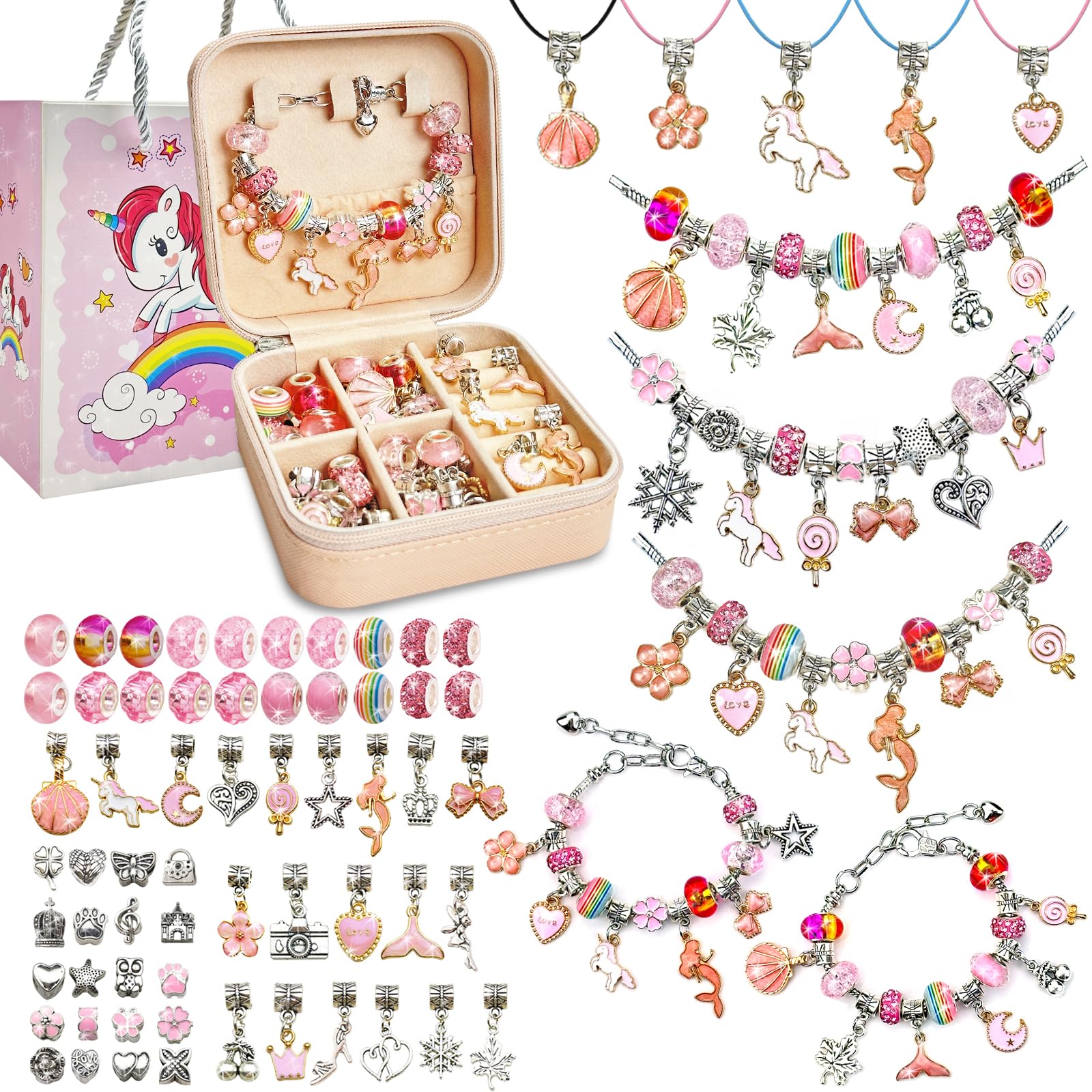 Photo 1 of BEIKEETOO DIY Charm Bracelet Making Kit - 162 Pcs Kids Jewelry Making Kit for Girls 4-12, Birthday & Christmas Gifts with Portable Organizer Box