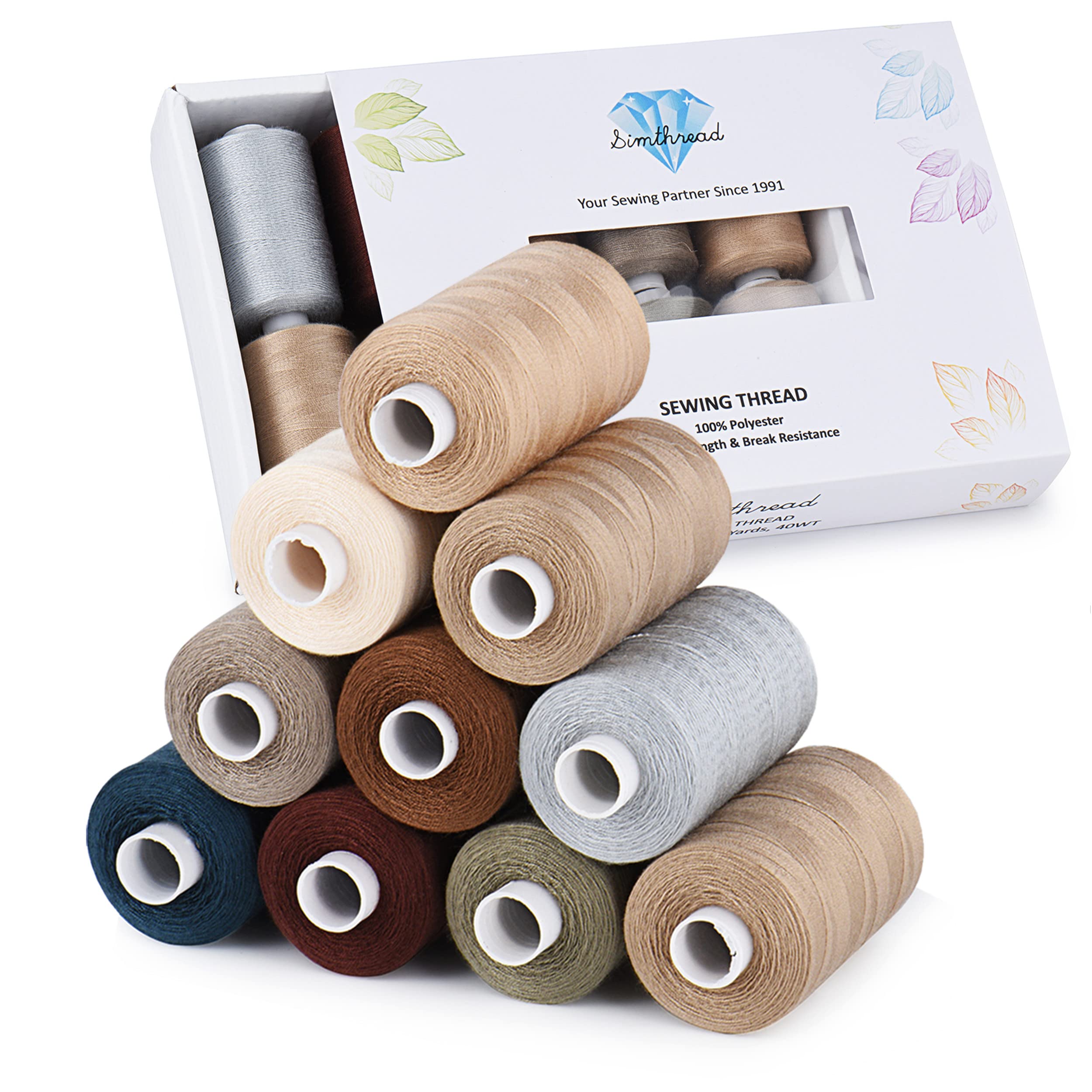 Simthread All Purpose Sewing Thread, 10 Spool 1000 Yards Each Bobbin Polyester Thread for Sewing, Handy Polyester Sewing Threads for Sewing Machine (Elegant Dark Color Series) — image 1