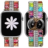 JR.DM Boho Beaded Natural Stone Bracelet for Women Compatible with Apple Watch Band 38/40/41/42/44/45/46/49mm, Adjustable Handmade Strap for iWatch Series 11/10/9/8/7/6/5/4/3/2/1/SE, Rainbow