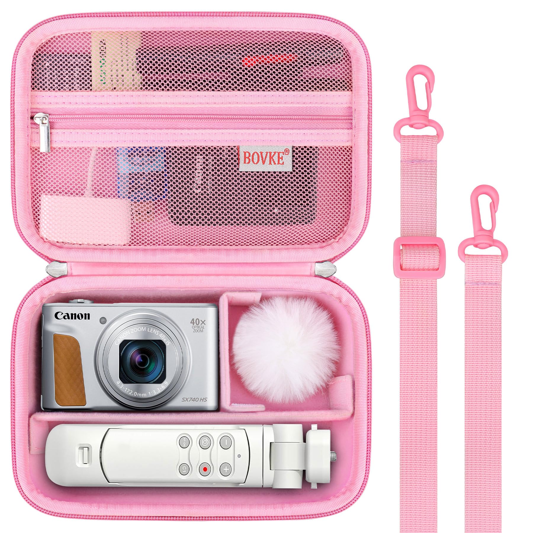 BOVKE Carrying Case for Canon G7X Mark III Mark II, PowerShot SX740 SX730, Sony ZV-1 II/ZV-1F Compact 4K Vlogging Digital Camera Travel Storage Bag for Tripod Microphone Cameras Accessory, Pink