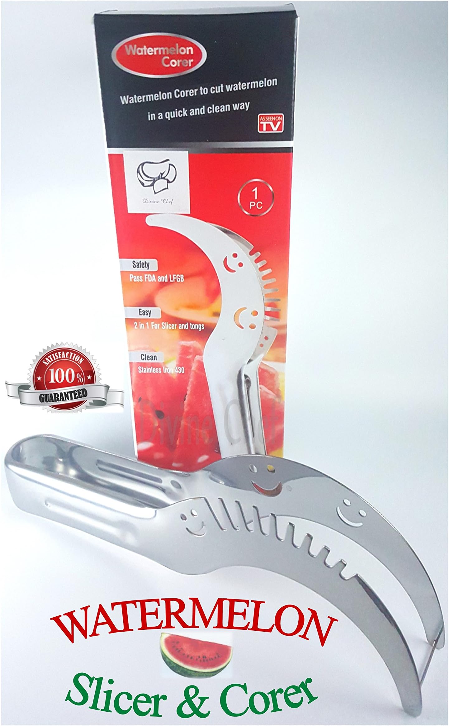 As Seen On TV Watermelon Slicer & Corer by Divine Chef | Satisfaction Gaurantee! | Cut Watermelons quickly, and easily without the mess