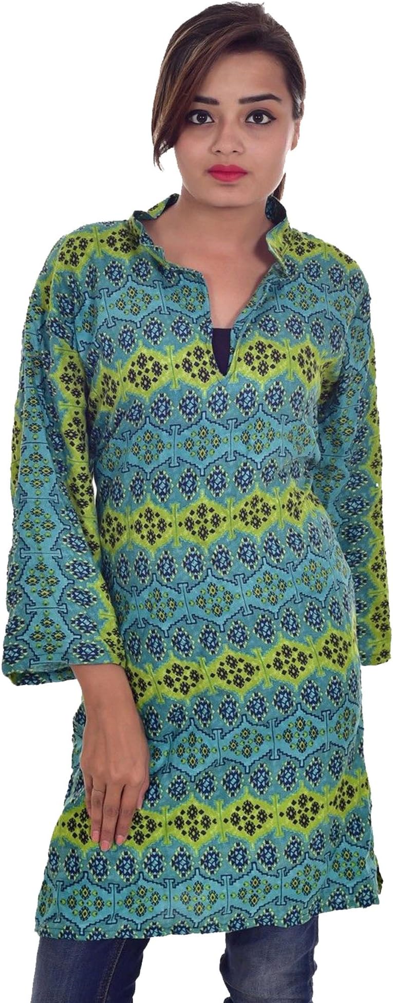 Indian Rayon Cotton Kurta Top Women Multi Color EthnicTunic Kurti Plus Size Floral Print