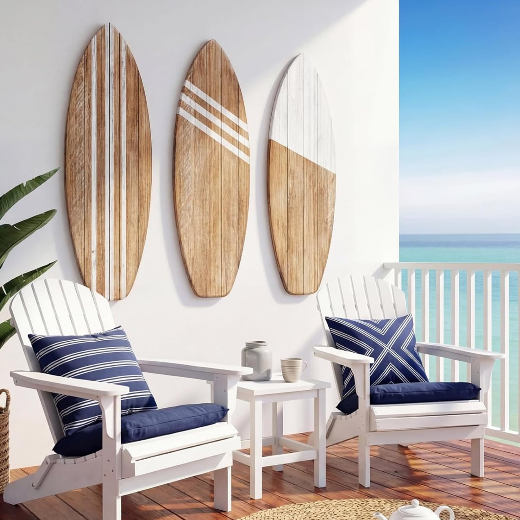 Photo 1 of Yookeer 3 Pcs Surfboard Wall Decor,36" x 12" Large Wooden Surfboard Wall Art Set, Beach Room Decor Aesthetic Cute Beachy Tropical Surf Board Art for Surfer Bedroom Decoration (Wood,Classic)