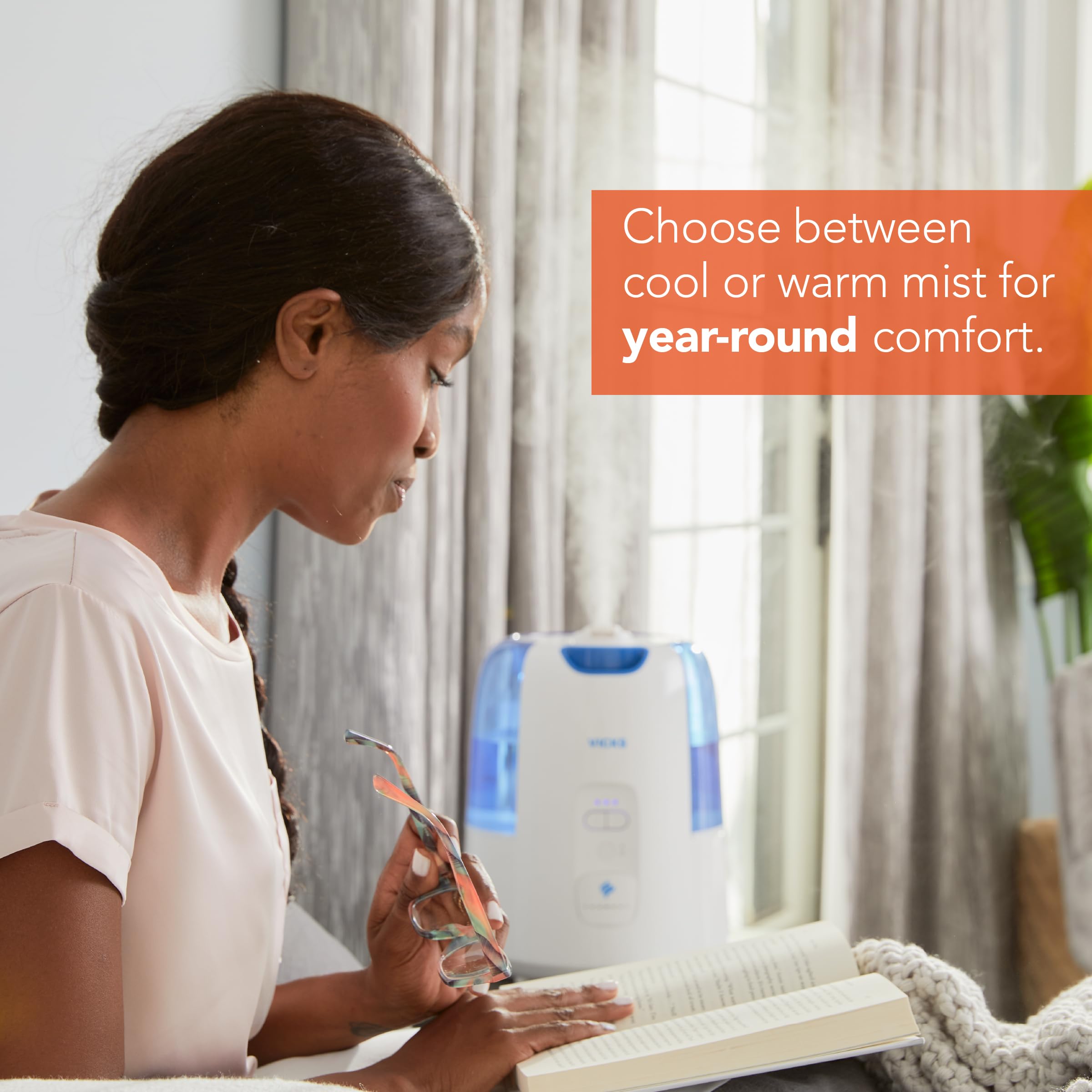 Vicks Dual Comfort Cool + Warm Mist Humidifier for Bedrooms With Fusion Technology, Compatible with Vicks VapoPads and Vicks VapoSteam, White