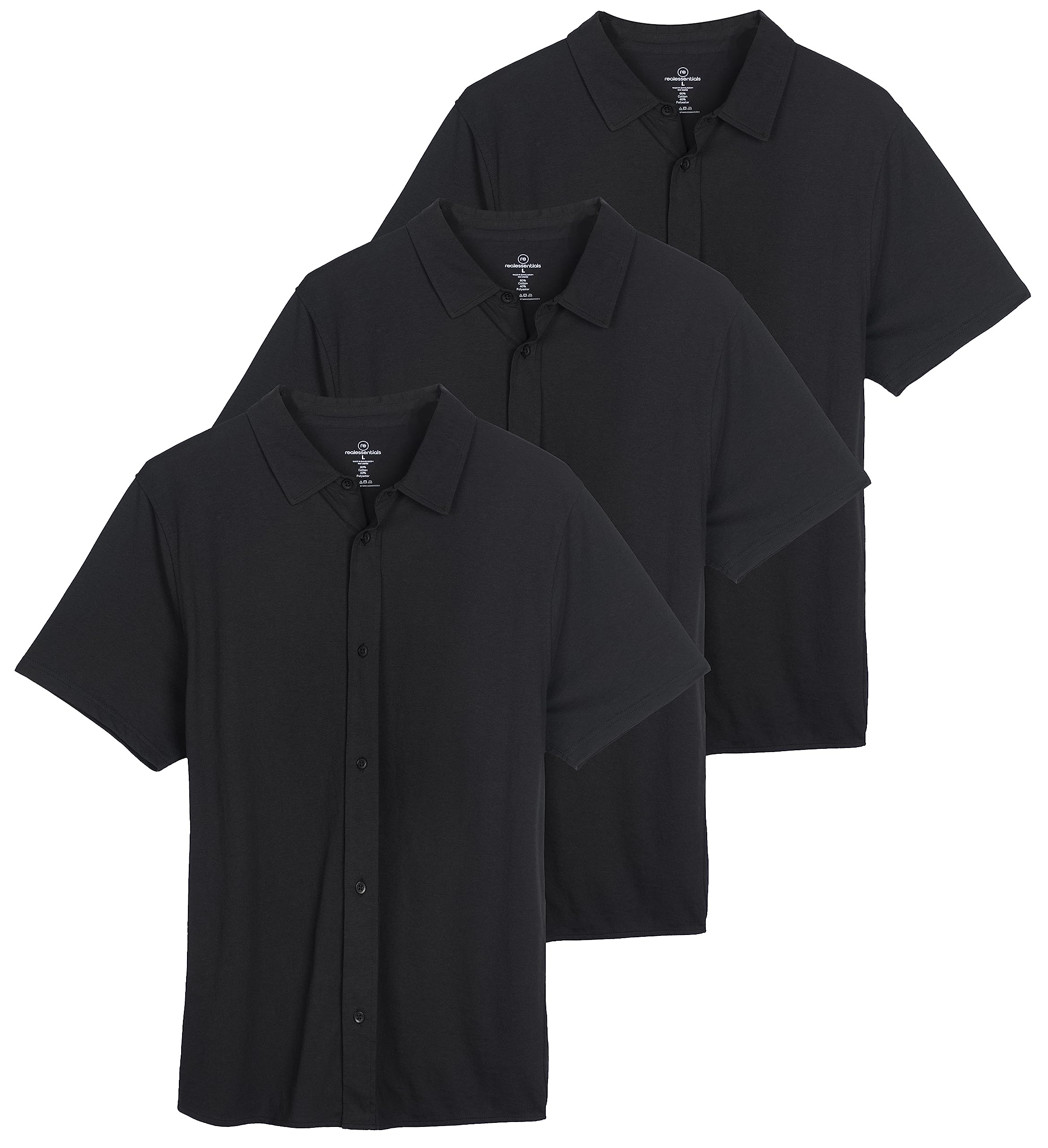 Photo 1 of 3-Pack: Mens Short Sleeve Button Down Shirt Casual Dress Shirts Men Up Linen Collared Slim Fit Wrinkle Free Work Business Formal Tops Clothes Clothing Outfits Summer Stylish Oxford Cotton - Set 7, XL