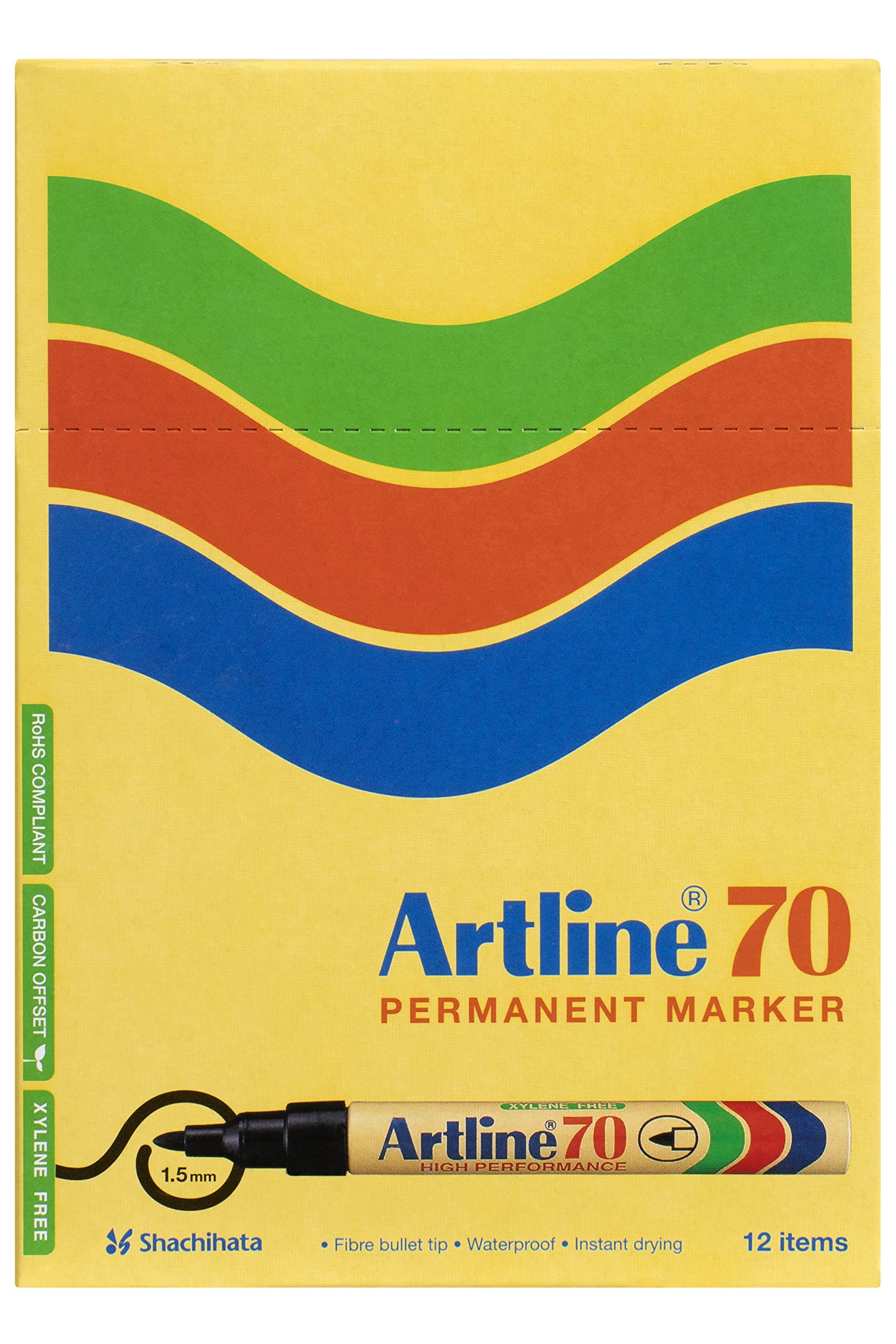 Artline 70 Permanent Marker Xylene-free Bullet Tip 1.5mm Line Black Ref A701 [Pack of 12]
