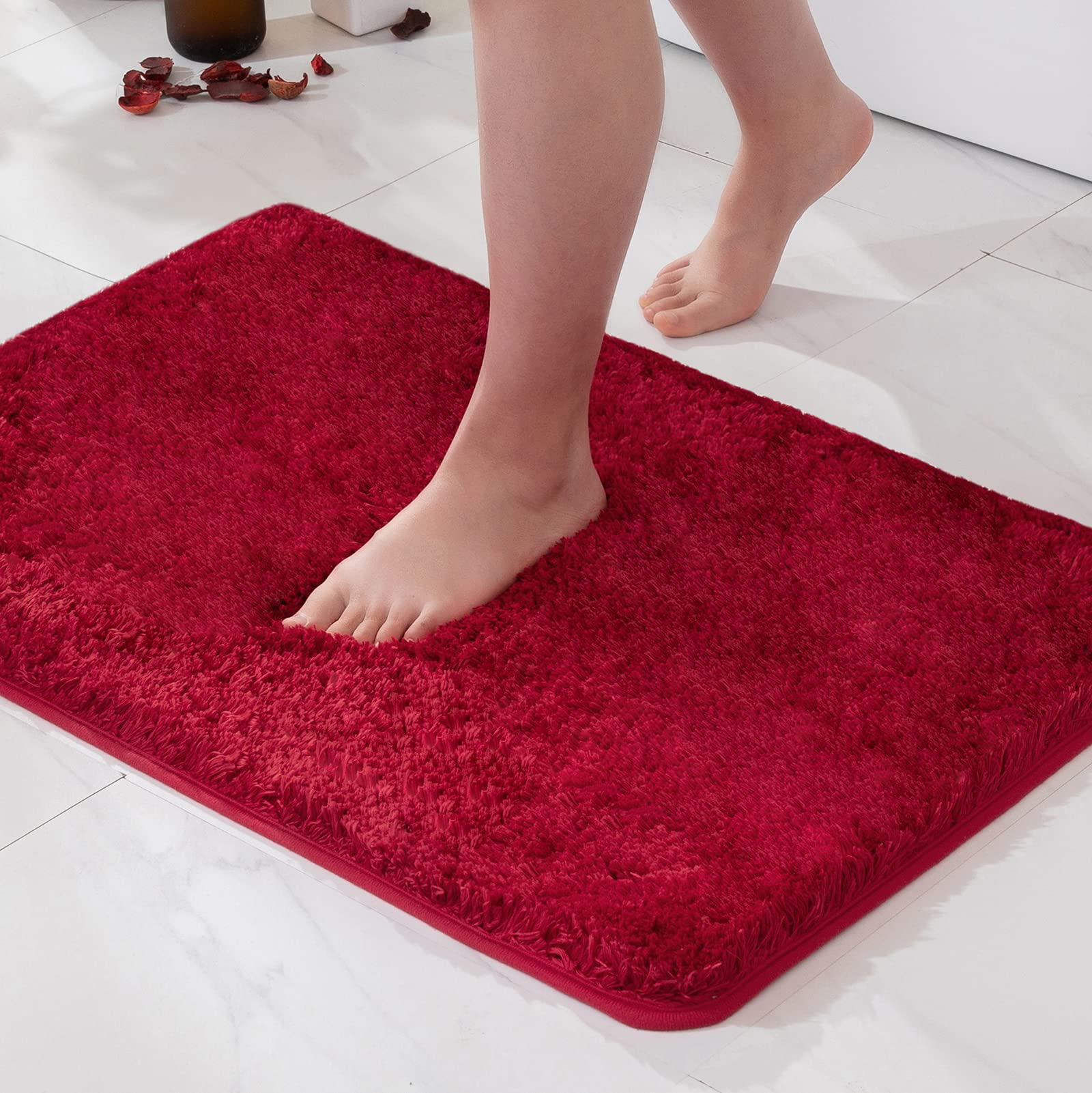 MIULEE Bath Mat Non Slip Absorbent Bathroom Soft luxurious Shower Small Mat Doormat Inside Rugs Kitchen Rugs Carpet Mat Washable for Bathroom Bedroom Kitchen Entrance 60x90 cm Red
