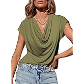 EVALESS Fashion 2026 Cowl Neck Tops for Women Dressy Casual Short Sleeve Shirts Summer Clothes Outfits