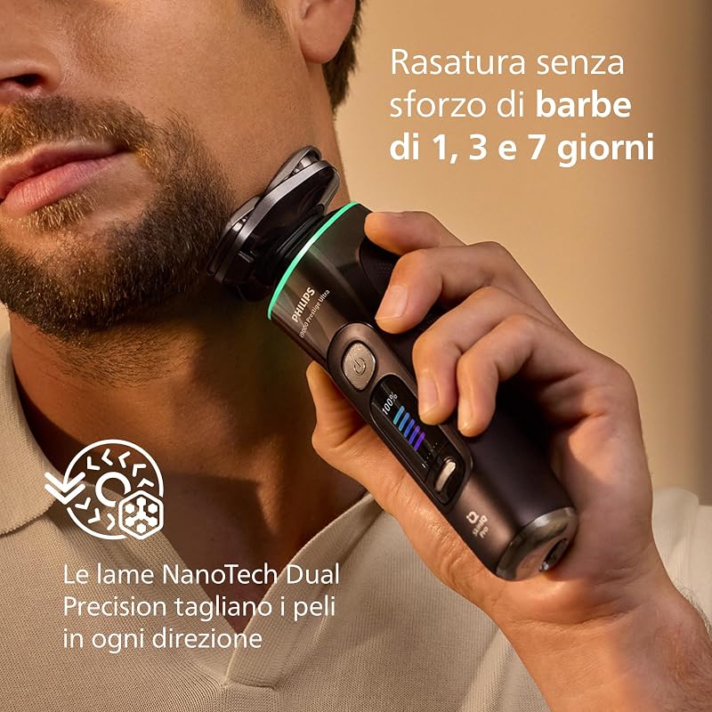 Shaver i9000 Prestige Ultra, rasoio elettrico Wet & Dry, tecnologia Skin IQ Pro, triplo sistema Lift & Cut, lame di precisione NanoTech 360º, 5 modalità di rasatura, modello XP9405/31