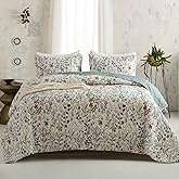 BUPIRD Floral Quilt Set King 3 Pieces Soft Lightweight Microfiber Bedspread Coverlet King Quilt Bedding Set Garden Botanical Floral Printed Quilt Set 1 Quilt and 2 Pillow Shams for All Season