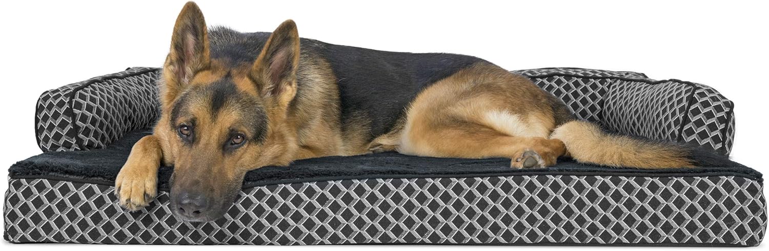 Furhaven Pet Dog Bed - Orthopedic Plush Faux Fur and Décor Comfy Couch Traditional Sofa-Style Living Room Couch Pet Bed with Removable Cover for Dogs and Cats, Diamond Gray, Jumbo : Pet Supplies