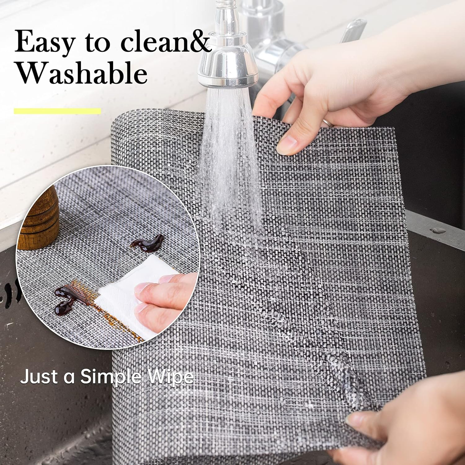 Placemats, Set of 8 Heat Resistant Stain Resistant Anti-Water Non-Slip Placemats for Dining Table, Washable Durable PVC Place Mats Weave Vinyl Table Mats(Dark Gray): Kitchen & Dining