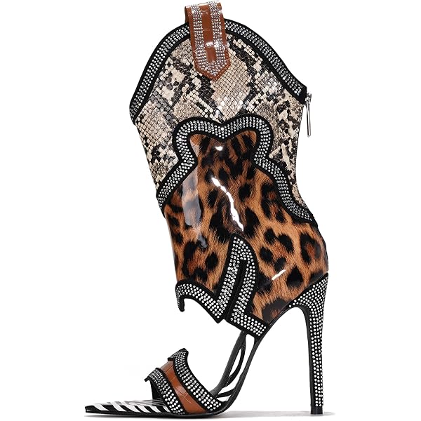 Cape Robbin Nayaye Stiletto Western Booties - Women's Open Toe Mid-Calf Rhinestone Boots - View #9