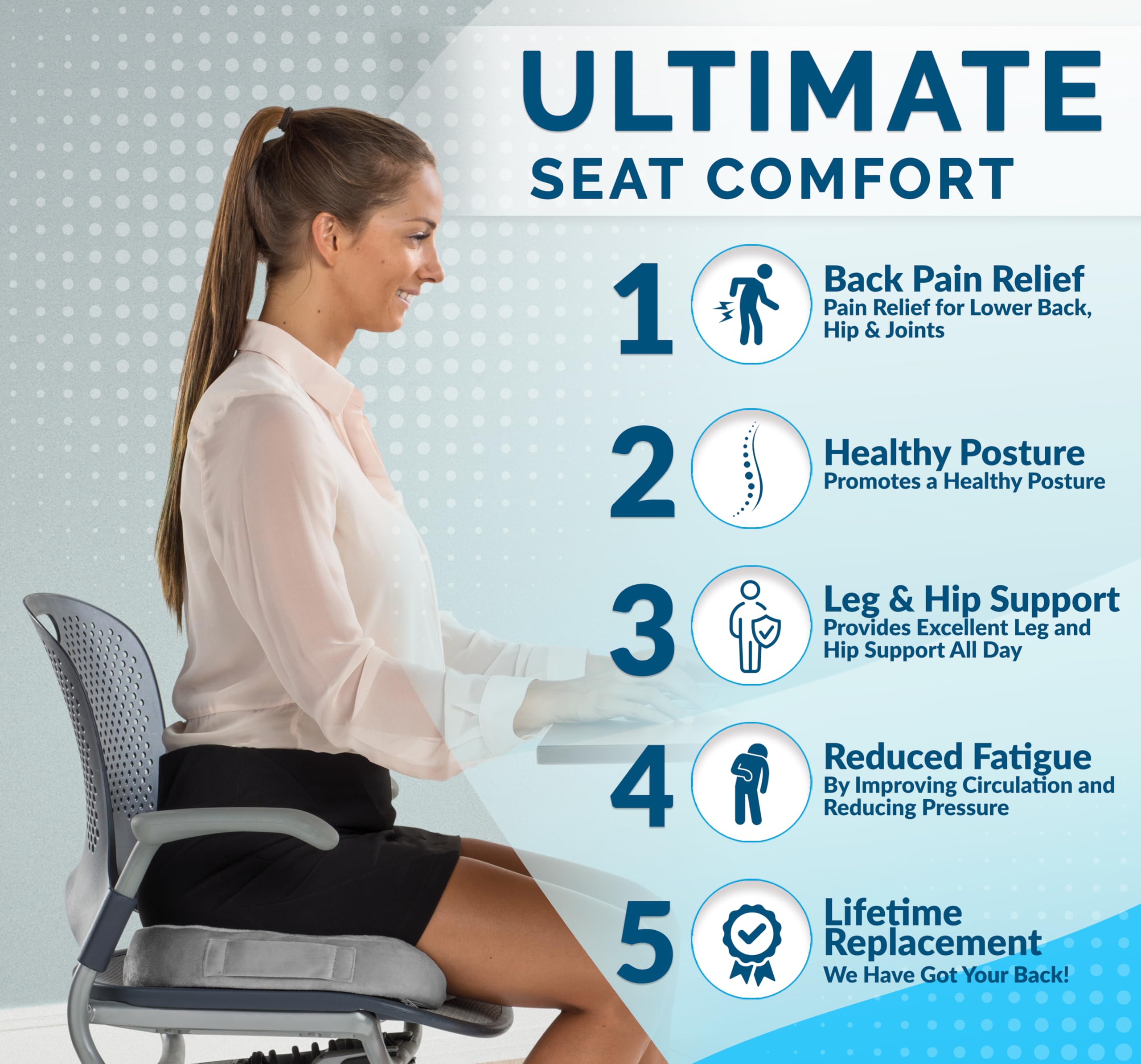 ComfiLife Premium Comfort Seat Cushion - Non-Slip Orthopedic 100% Memory Foam Coccyx Cushion for Tailbone Pain - Cushion for Office Chair Car Seat - Back Pain & Sciatica Relief (Gray)