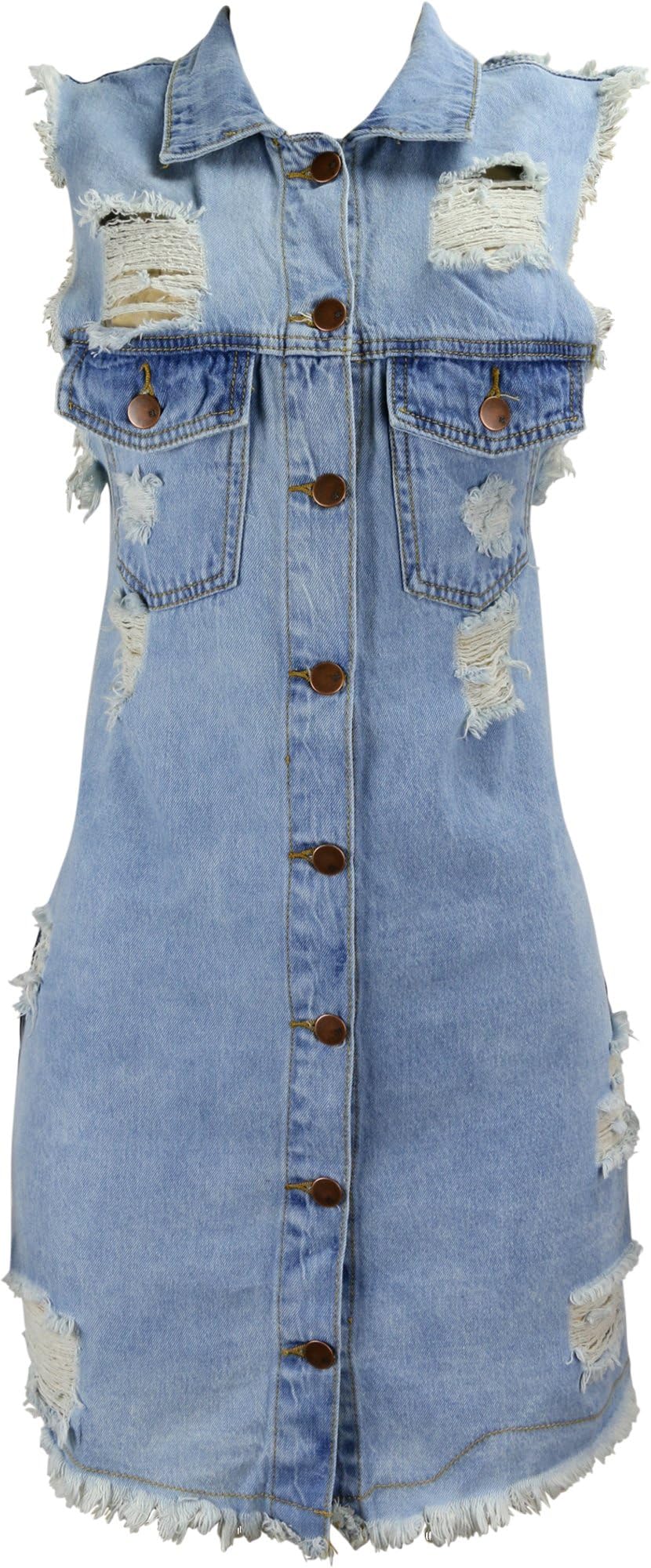 Roma Concept Women's Rips Oversized Denim Vest
