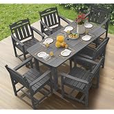 Ciokea HDPE Outdoor Dining Set of 6, Patio Table and Chairs Sets, Grey | 7-Piece Heavy-Duty All-Weather Furniture with 2" Umbrella Hole. Ideal for Deck, Backyard, Poolside, Lawn &amp; Garden.