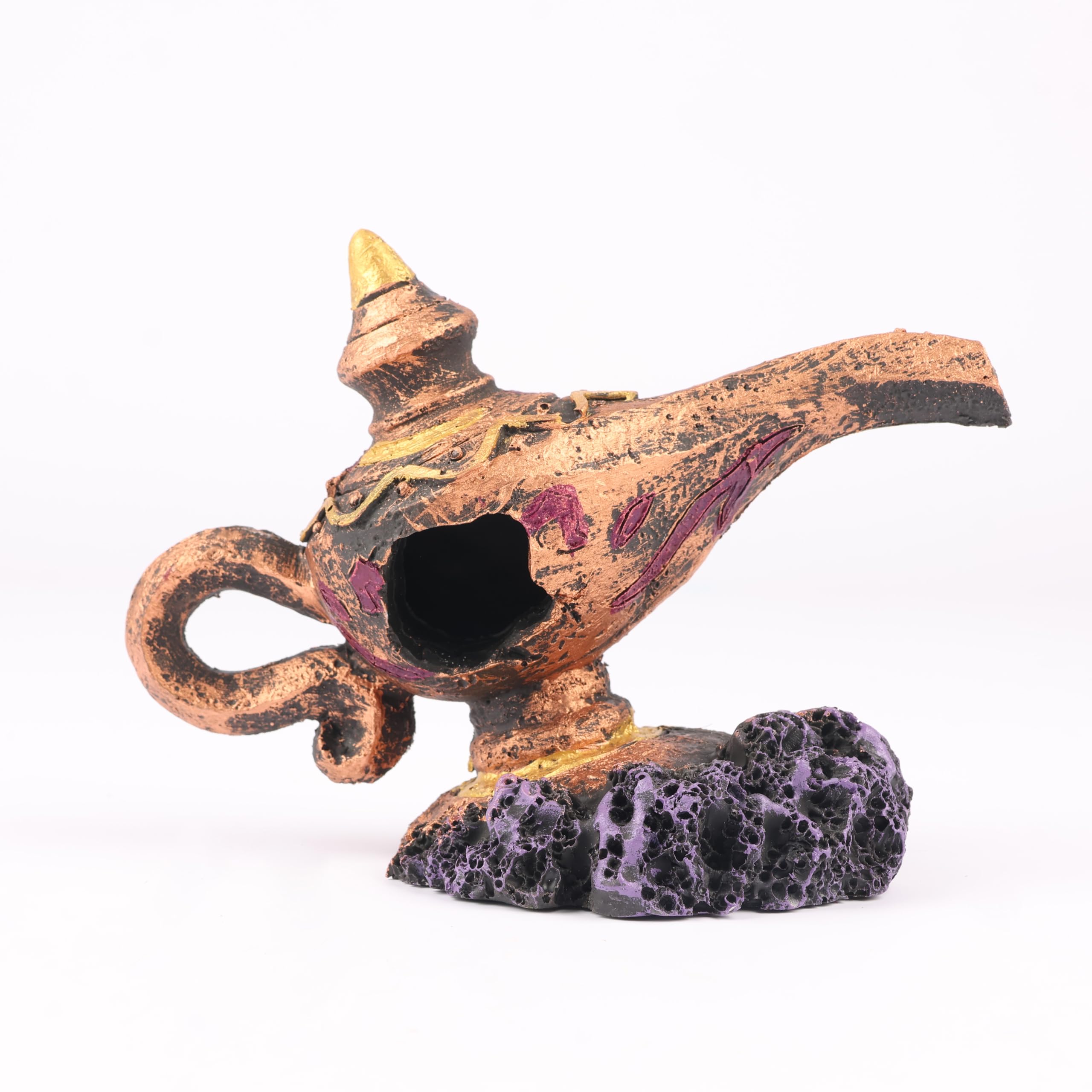 Atlantis Colourful Aquarium Decoration - Wreck Ornament, Resin Fish Tank Decor with Holes for Fish to Swim Through, Safe and Durable Underwater Landscape for Aquariums Terrariums (Genie Lamp)