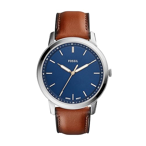 Fossil Watch for Men The Minimalist, Quartz Movement, 44 mm Silver Stainless Steel Case with a Leather Strap, FS5304