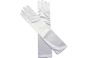 Aslana 14"-15" Elbow Long Satin Gloves for 4-9 yrs Girls Kids Flower Girls Princess Cosplay, #01 White, 1-Pack