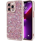 Lafunda for iPhone 13 Pro Max Case Glitter, Luxury Shiny Bling Sparkly Bumper Cover with Crystal Diamonds for Women Girls Soft Slim Shockproof Protective Phone Case for iPhone 13 Pro Max 6.7", Pink