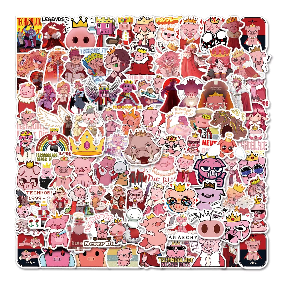 Photo 1 of 100Pcs Technoblades Game Pink Pig Cute Vinyl Cartoon Stickers for Water Bottles Laptop Phone Journaling for Birthday Party Supplies Halloween Decoration Favors