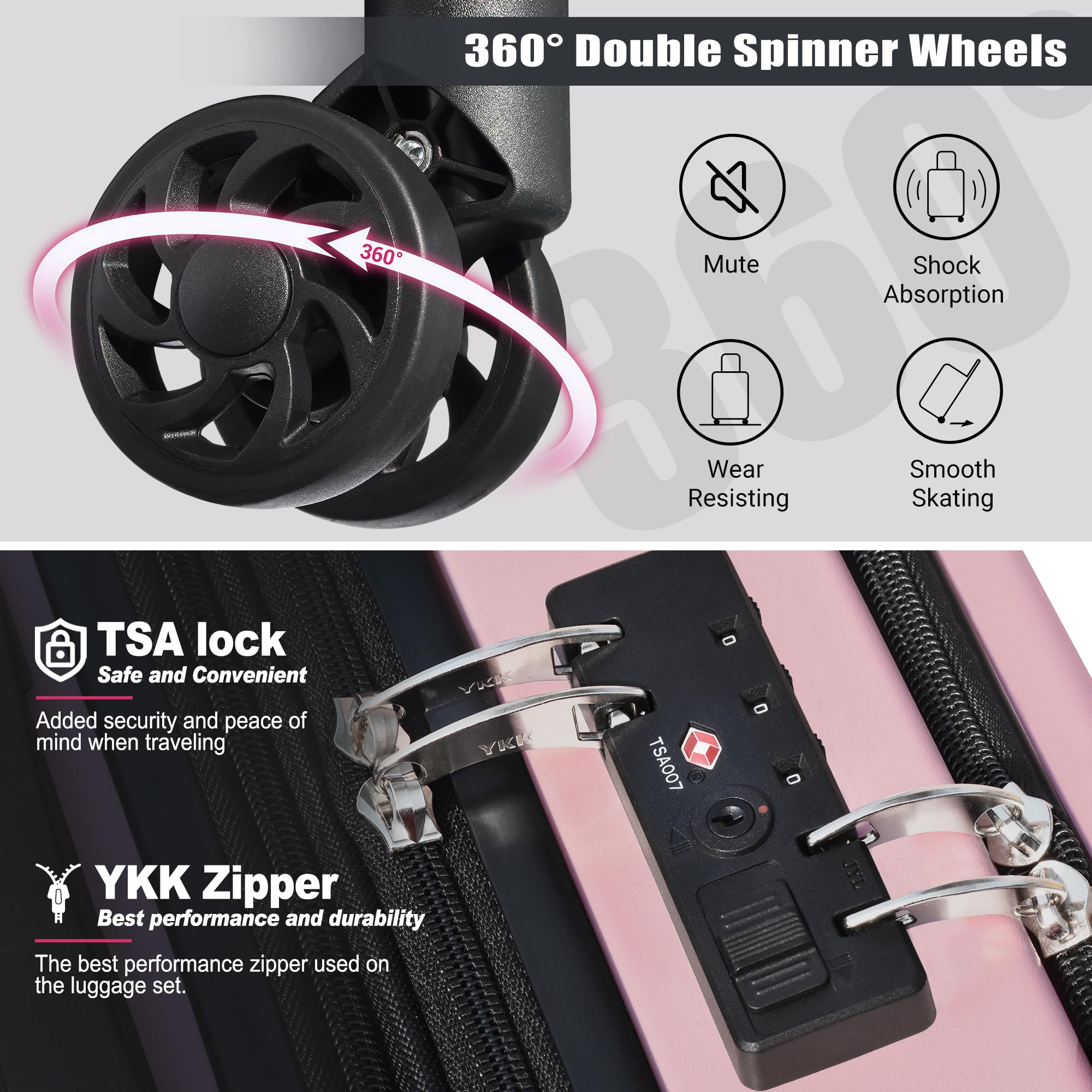 KEYTANG SmileLine 3-Piece Luggage Set Lightweight Hardside Suitcase TSA Lock Spinner Wheels, 20