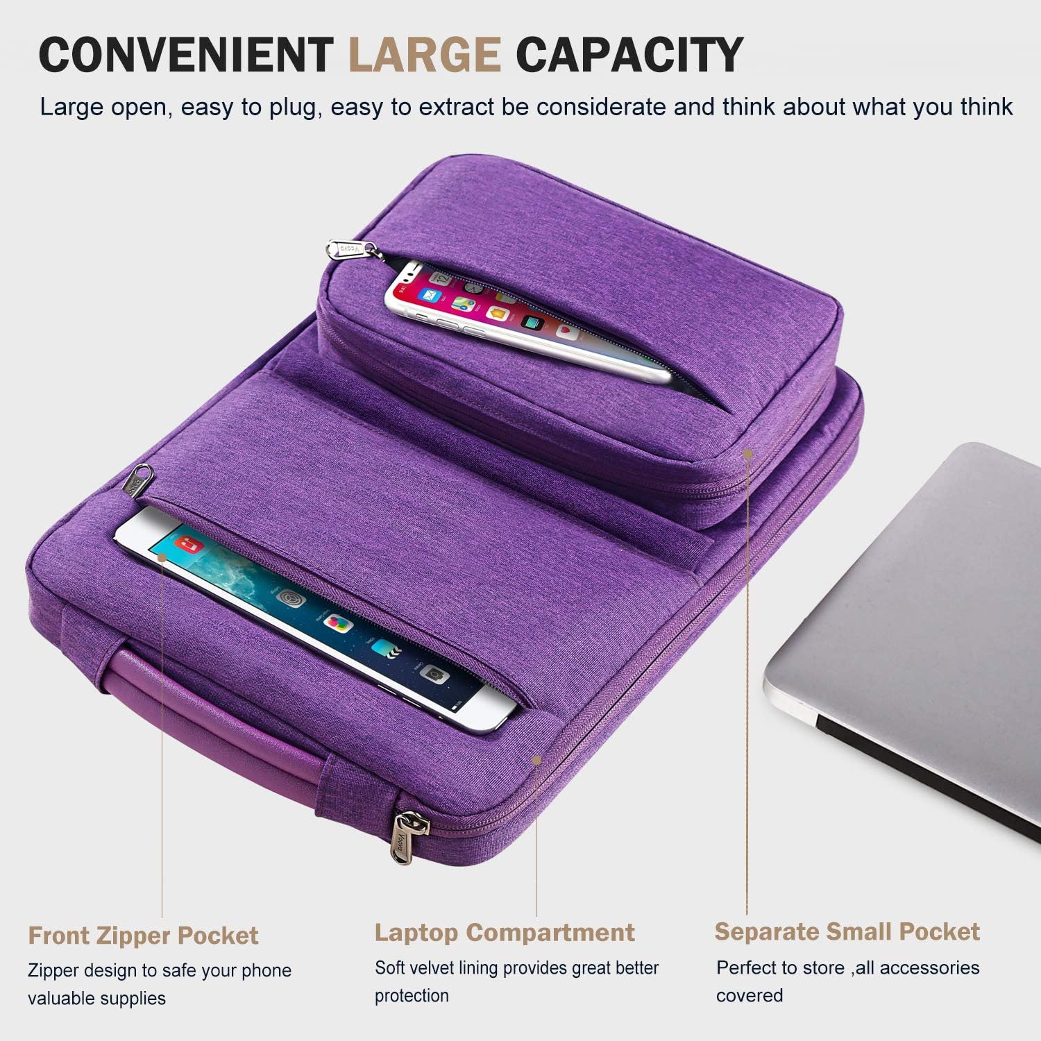 Voova Laptop Sleeve Case 13 13.3 14 Inch with Detachable Accessories Organiser Pouch,360° Protective Computer Bag Cover for MacBook Air 13 M1/M2 2020-2022,MacBook Pro 13/14,Chromebook 14,Purple - Image 4