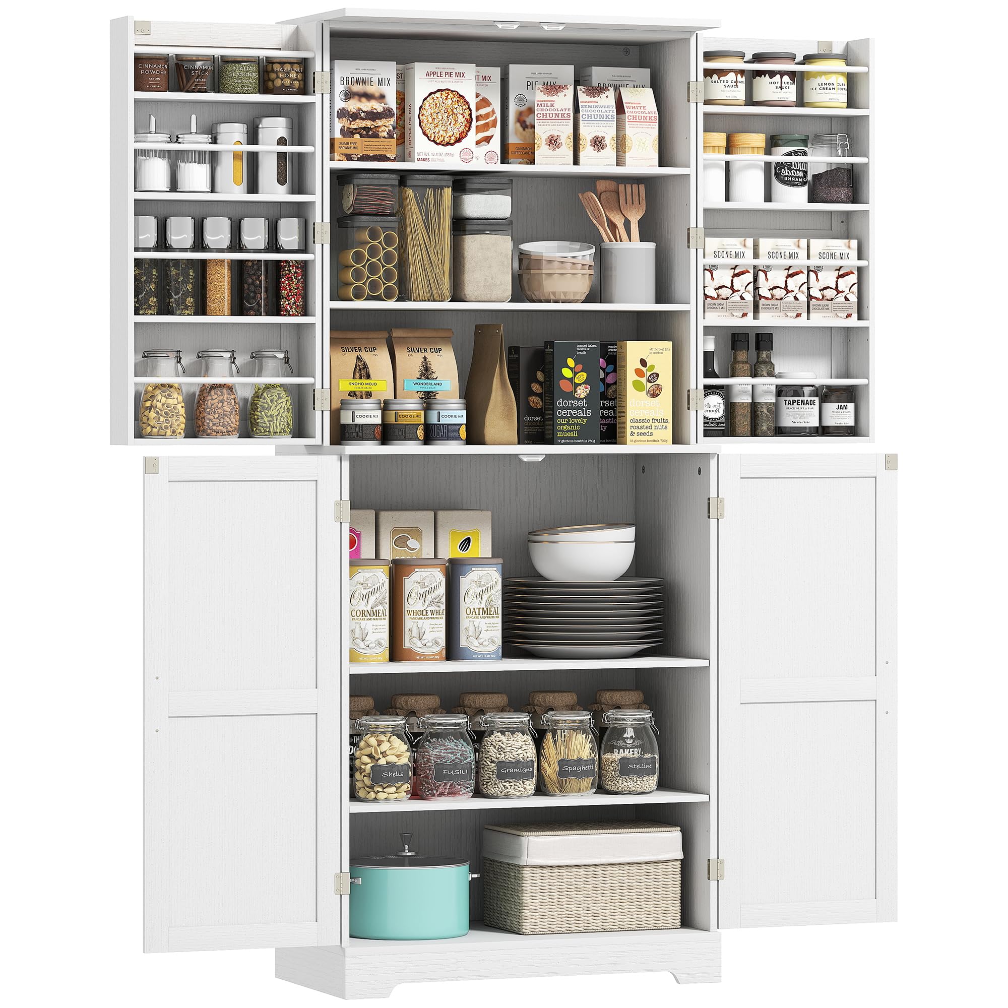 Photo 1 of ** USED** HOMCOM 72" Farmhouse Kitchen Pantry Cabinet, Freestanding Tall Storage Cabinet with 4 Barn Doors, 4 Adjustable Shelves and 8 Door Shelves, Embossed White Wood Grain