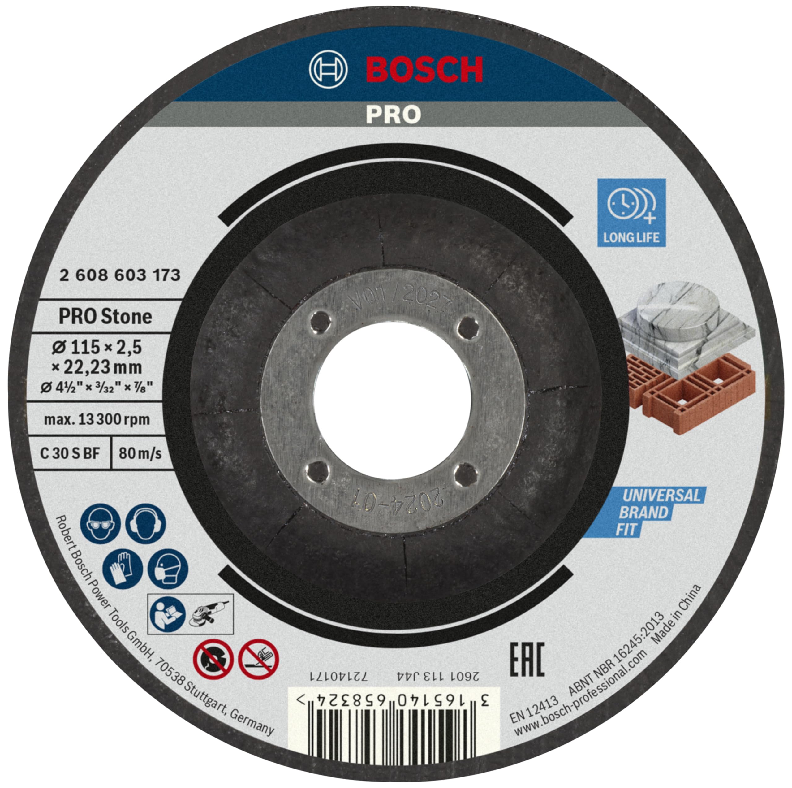 Bosch 1x PRO Stone Longlife Cutting Disc for Small Angle Grinder and Bore 22.23 mm (for Hollow brick building block, Marble, Ø 115 mm, Professional Accessory Small Angle Grinder)