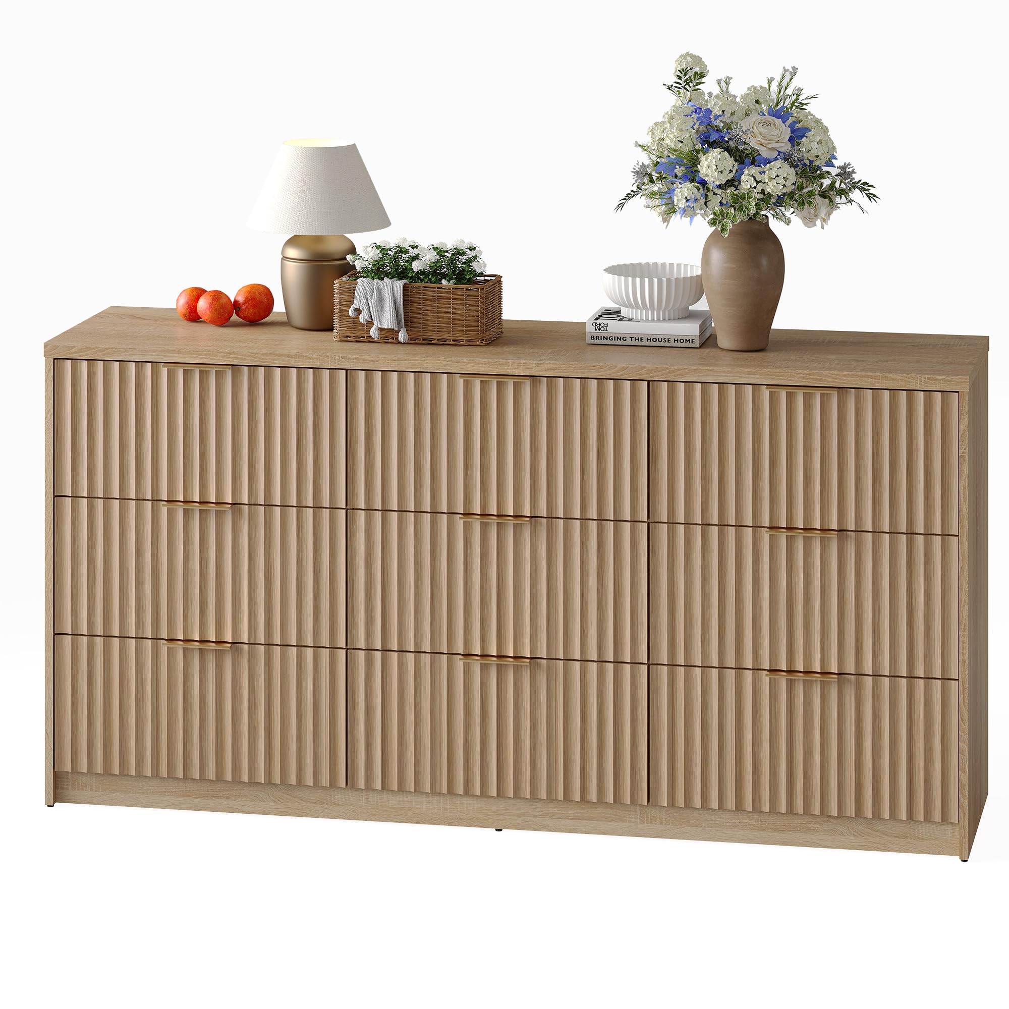 Photo 1 of ***MISSING HARDWARE***IDEALHOUSE 9 Drawer Dresser for Bedroom, Large Fluted Chest of Drawers, Wood Dressers Storage Organizer, Storage Cabinet for Bedroom Living Room Home Office