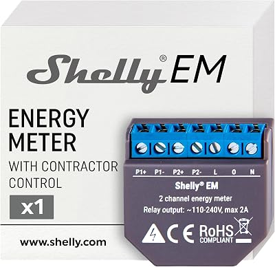 Shelly EM Wi-Fi Energy Meter and Contactor Control Relay Switch, Power