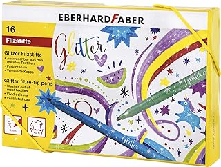 Eberhard Faber 551016 Glitzer Fasermaler in Einer Geschenkbox, 16 Stück, Leuchtend, Brillante Farben, ca. 3 mm Strichstärke, stabile Spitze, zum Zeichnen, Kolorieren, Basteln und Schreiben