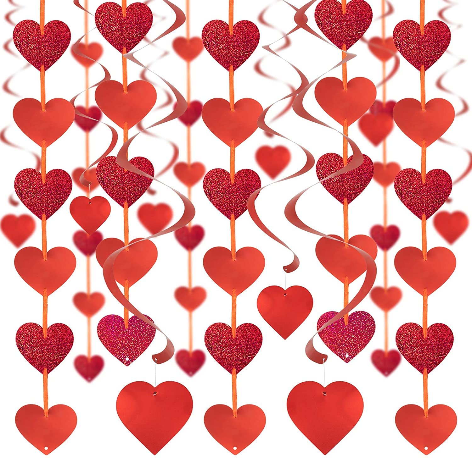 SHYOSUCCE Valentine's Day Decoration, 12 red Heart Garland and 18 red Spiral Garlands, Heart Banner Party Decoration for Valentine's Day, Wedding, Engagement, Birthday, Anniversary, Graduation