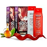 Professional Coloring kit - Permanent color cream hair dye. Gray Coverage. 7.45 Mahogany Copper Blonde + Red Color Shampoo and Conditioner Kit for Revives the Color. 8.11oz