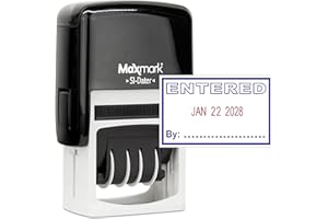 MaxMark Office Self Inking Date Stamp with Phrase Entered - 2 Color Blue/Red Ink