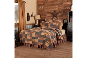 VHC Brands Patriotic Patch Pre-Washed Bedroom Decor, Twin Quilt, Red, 70Wx90L