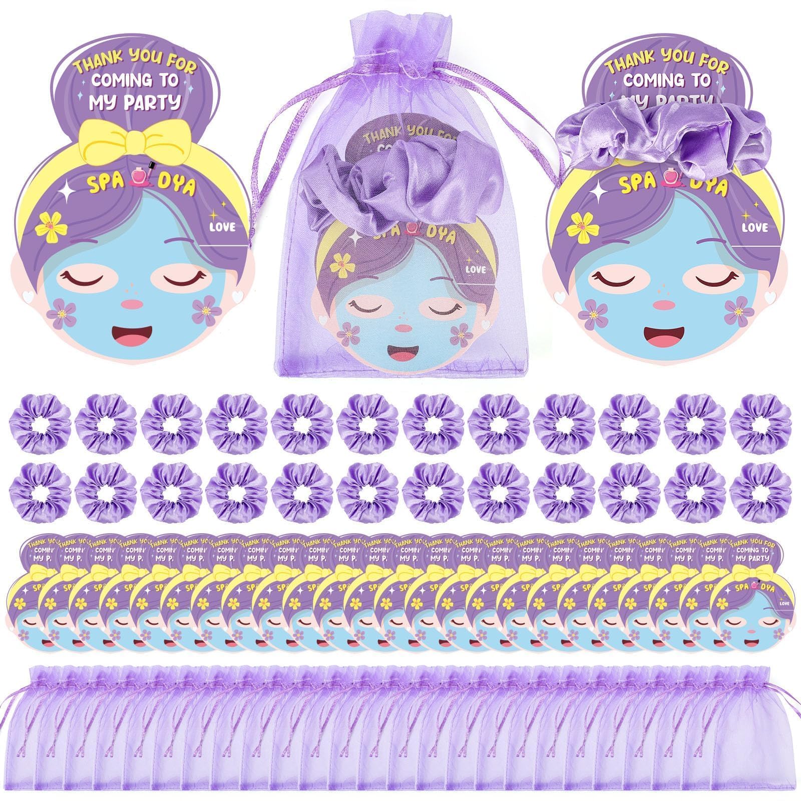 Photo 1 of **** 2 pack****24 Set Purple Spa Party Hair Scrunchies Gift Bulk For Guest With Greeting Cards And Organza Bags Girls Sleepover Party Favors Elastic Hairband Bachelor Sleeping Slumber Party Supplies ?