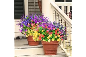 Yastouay 9 Bundles Artificial Flowers for Outdoors Decoration, Colorful Outdoor Artificial Flowers UV Resistant Fake Flowers Greenery Shrubs Plants for Front Porch Window Box Hanging Garden Home