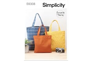 Simplicity Unlined Tote Bag Packet, Code 9308 Sewing Pattern, One Size, White, (SS9308OS)