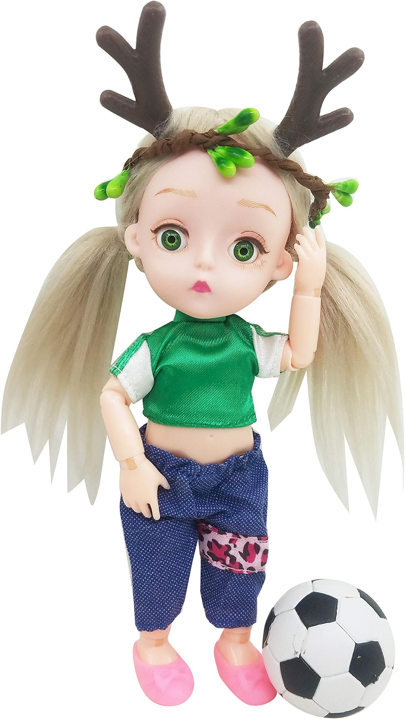 EVA BJD 1/8 Mini BJD Doll Cute 15cm 5.9" Sport Jointed Dolls ABS + Clothes + Accessories Toy Gift (Football Girl)