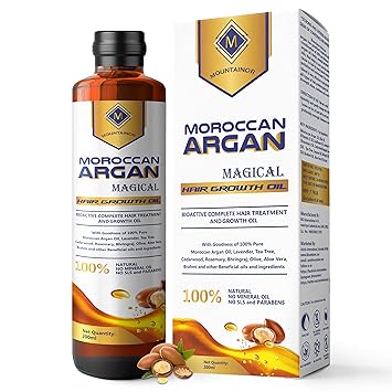MOUNTAINOR Moroccan Argan Hair Oil Multipurpose Magical Hair Growth Oil with Pure 14 Essential Oils Like Argan, Lavender, Tea Tree, Rosemarry, Bhringraj, For Complete Hair Treatment (200 ml).