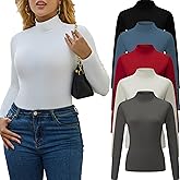 5 Piece Women's T-Shirts Turtleneck Long Sleeve Tops High Neck Fitted Layering Warm Base Fall Winter Basic Tees