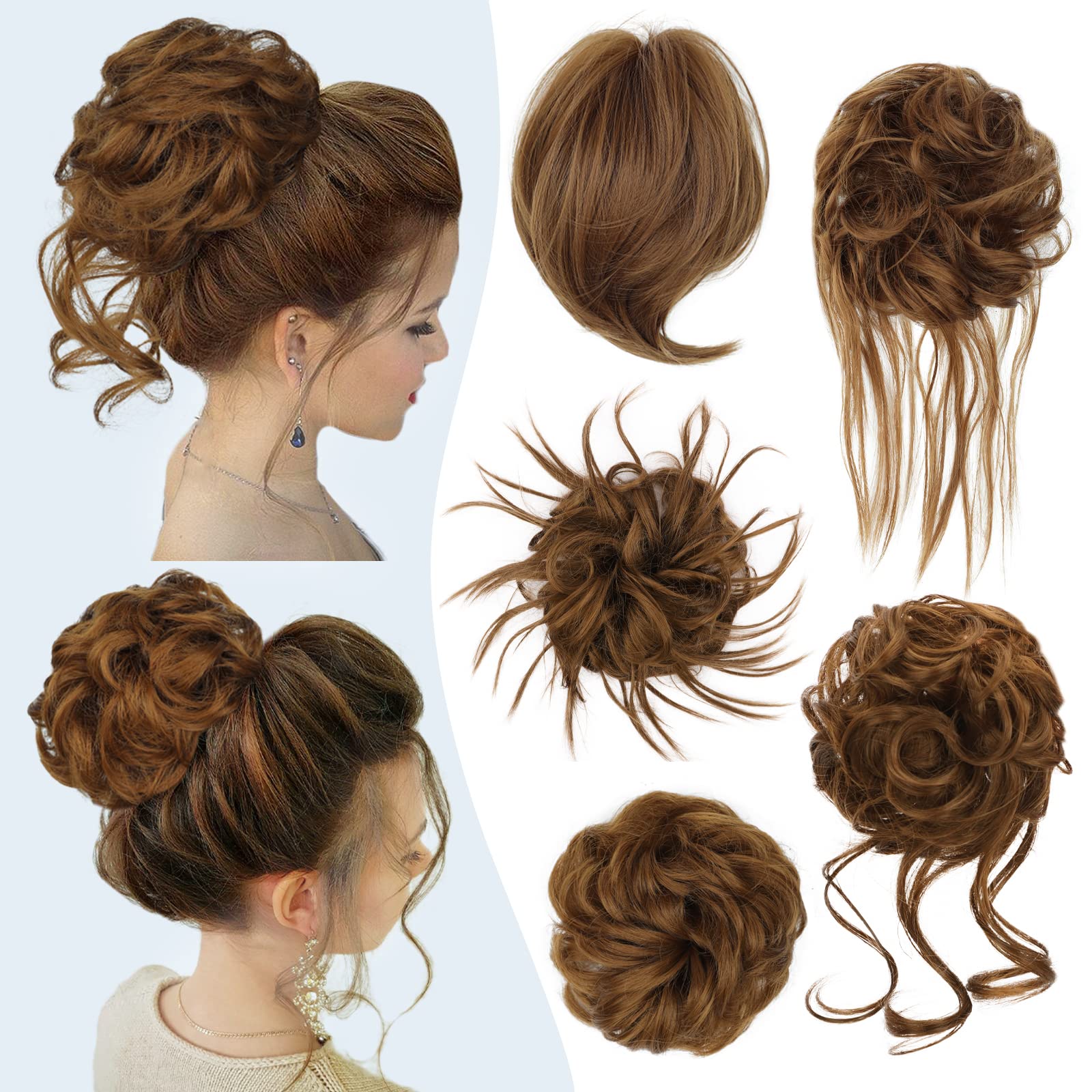 Photo 1 of HMD 5 Pieces Messy Hair Bun Hairpiece Tousled Updo for Women Hair Extension Ponytail Scrunchies with Elastic Rubber Band Long Updo Messy Hairpiece Hair Accessories Set for Women(27#)