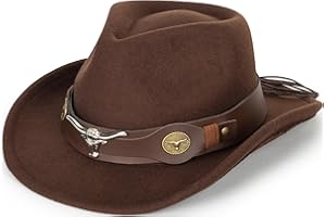 INOGIH Kids Western Cowboy Hat - Vintange BrownWide-Brim Felt Fedora Cowgirl Hat for 3-7 Years Boys Girls