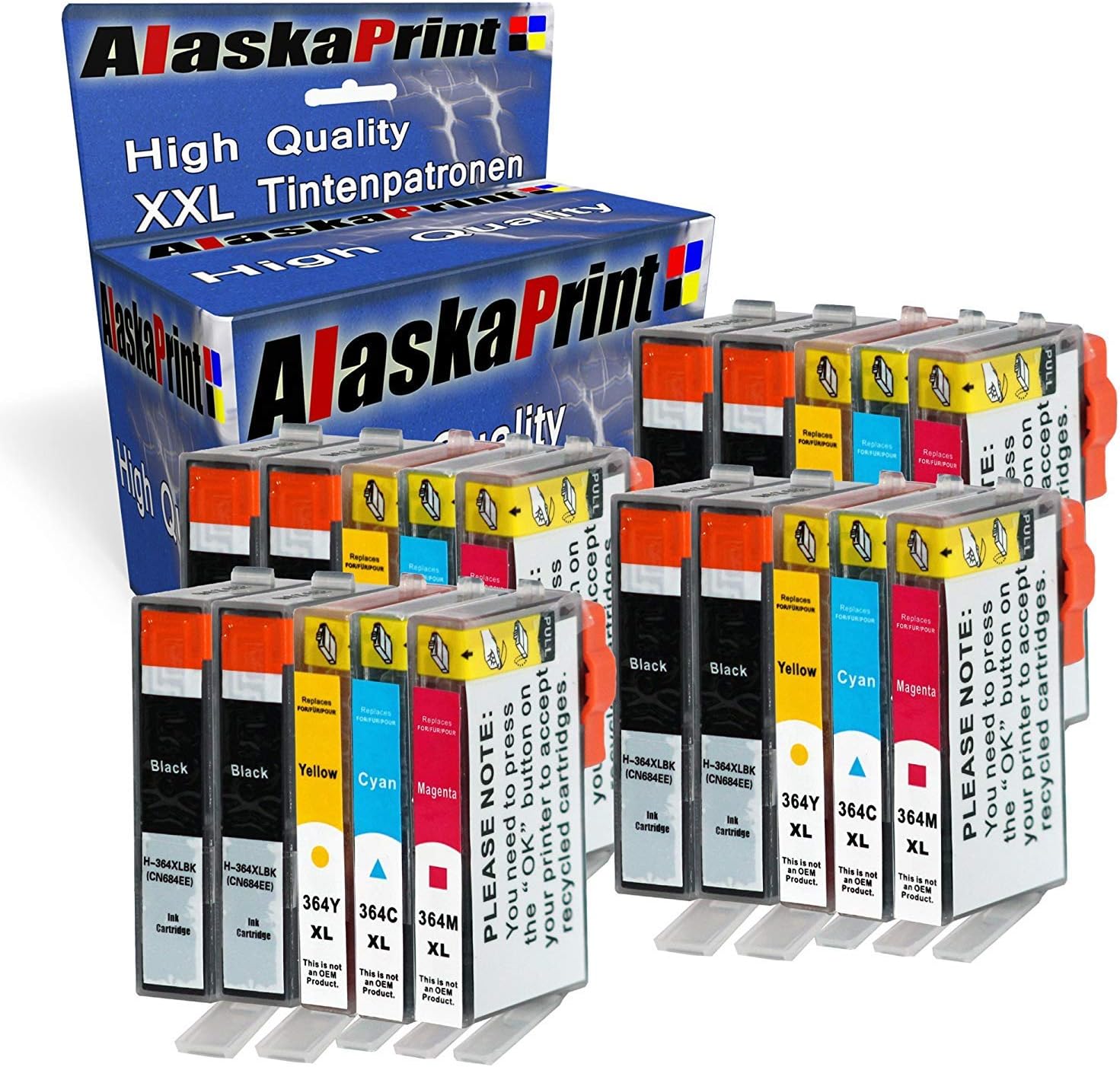 Ouguan® Compatibile Per HP 364 XL Cartucce Per Stampante HP Deskjet 3070A 3520 Officejet 4620 4622 Photosmart 5510 5515 5520 5524 6510 6520 7510 7520 B010a B109a (2 Ciano, 2 Magenta, 2 Giallo - Foto 2